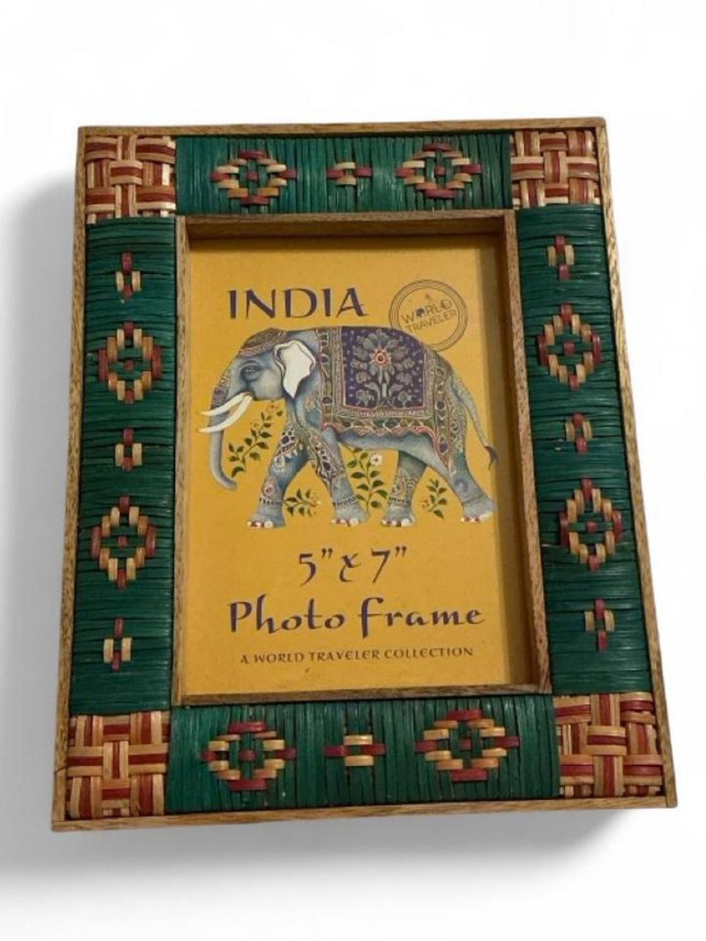World Traveler Collection India Boho Woven Straw Wood Photo Frame 5x7 New